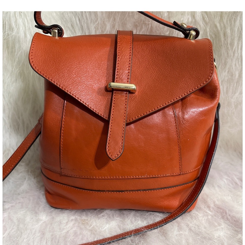 Divina Firenze Backpack Womens OS Orange Leather Convertible Crossbody Italy Bag